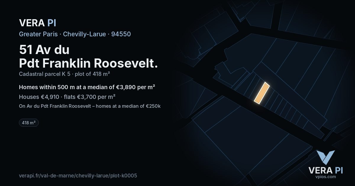51 Av du Pdt Franklin Roosevelt, Chevilly-Larue at night – the plot lit, the parcels around coloured by the prices near them