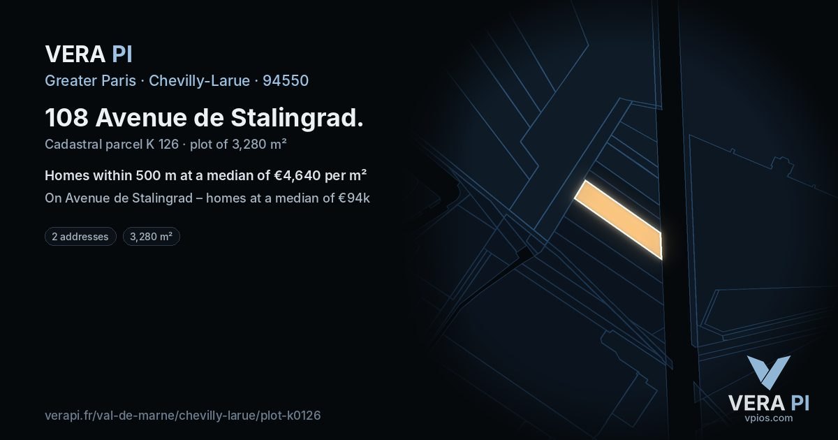 108 Avenue de Stalingrad, Chevilly-Larue at night – the plot lit, the parcels around coloured by the prices near them