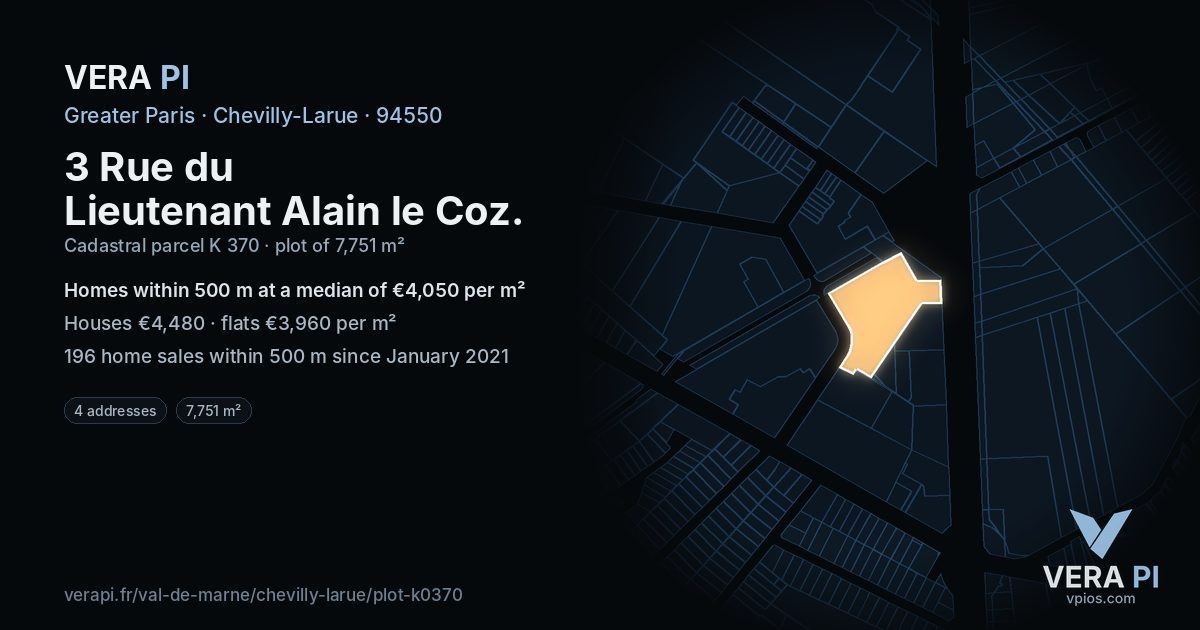 3 Rue du Lieutenant Alain le Coz, Chevilly-Larue at night – the plot lit, the parcels around coloured by the prices near them