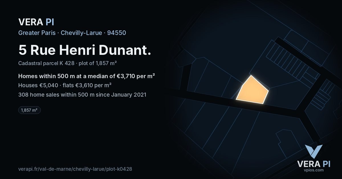 5 Rue Henri Dunant, Chevilly-Larue at night – the plot lit, the parcels around coloured by the prices near them