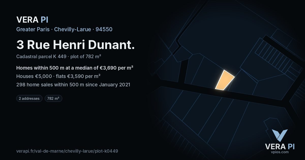 3 Rue Henri Dunant, Chevilly-Larue at night – the plot lit, the parcels around coloured by the prices near them