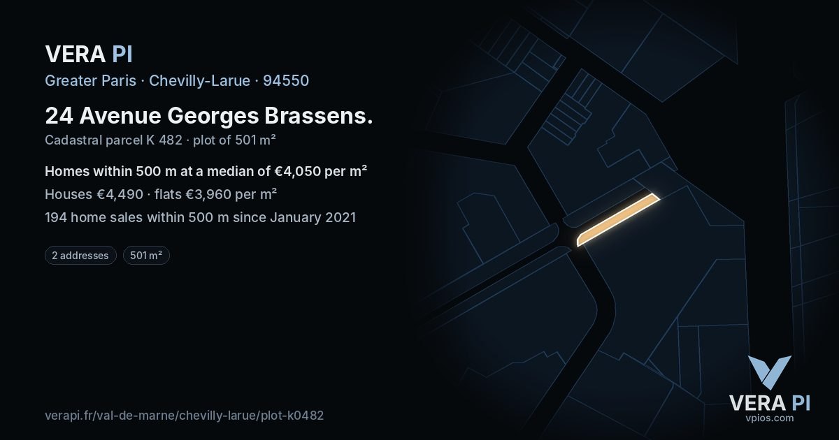 24 Avenue Georges Brassens, Chevilly-Larue at night – the plot lit, the parcels around coloured by the prices near them