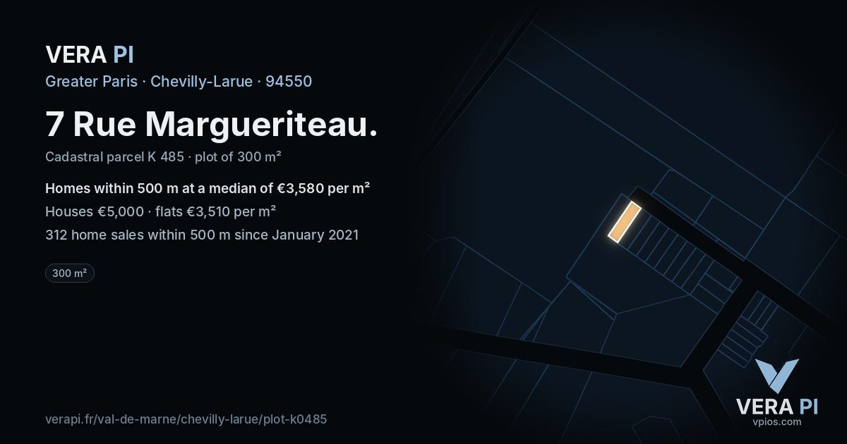7 Rue Margueriteau, Chevilly-Larue at night – the plot lit, the parcels around coloured by the prices near them