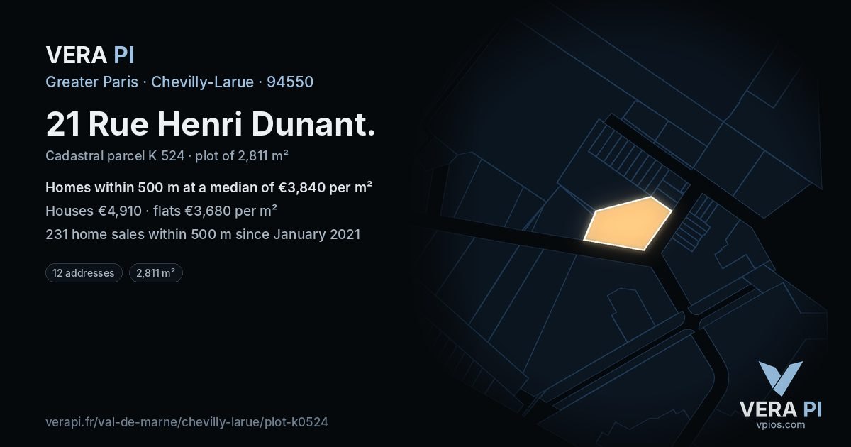 21 Rue Henri Dunant, Chevilly-Larue at night – the plot lit, the parcels around coloured by the prices near them