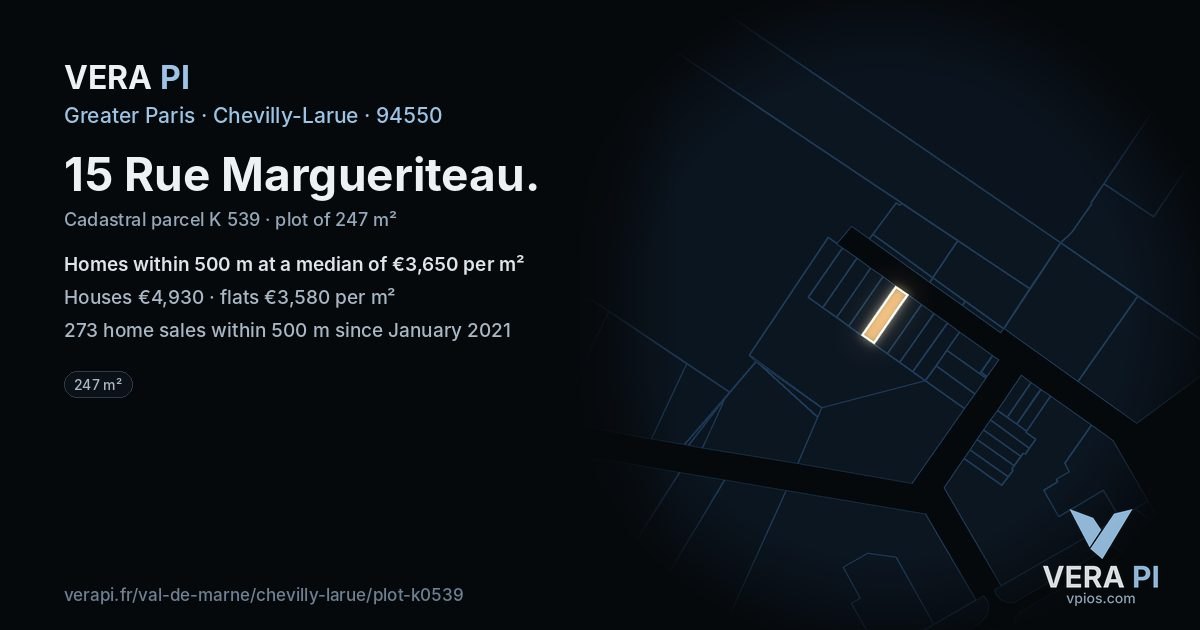 15 Rue Margueriteau, Chevilly-Larue at night – the plot lit, the parcels around coloured by the prices near them