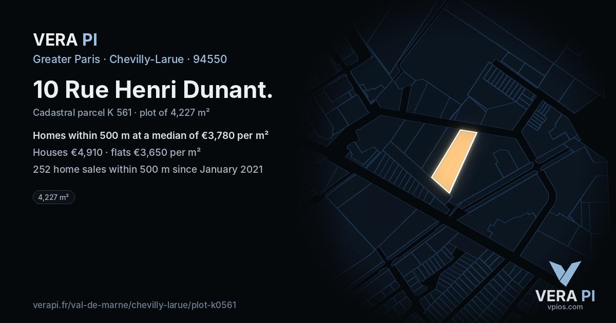 10 Rue Henri Dunant, Chevilly-Larue at night – the plot lit, the parcels around coloured by the prices near them