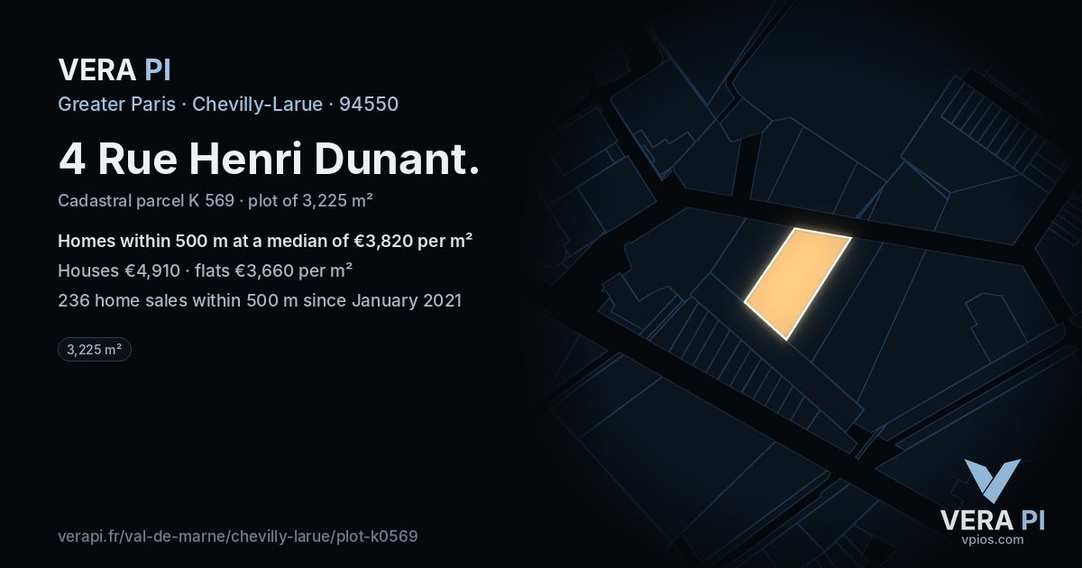 4 Rue Henri Dunant, Chevilly-Larue at night – the plot lit, the parcels around coloured by the prices near them