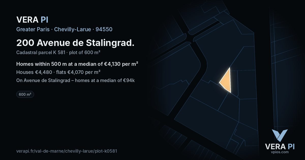 200 Avenue de Stalingrad, Chevilly-Larue at night – the plot lit, the parcels around coloured by the prices near them