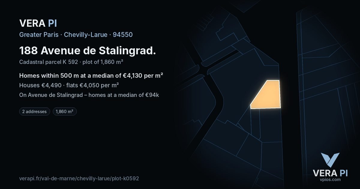 188 Avenue de Stalingrad, Chevilly-Larue at night – the plot lit, the parcels around coloured by the prices near them