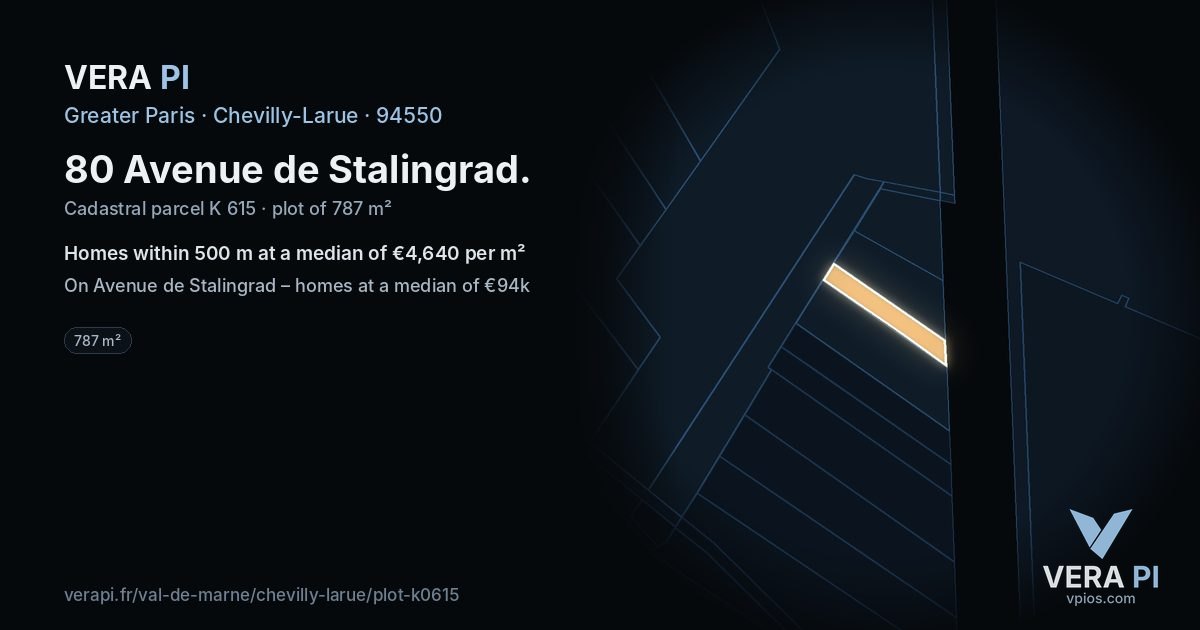 80 Avenue de Stalingrad, Chevilly-Larue at night – the plot lit, the parcels around coloured by the prices near them