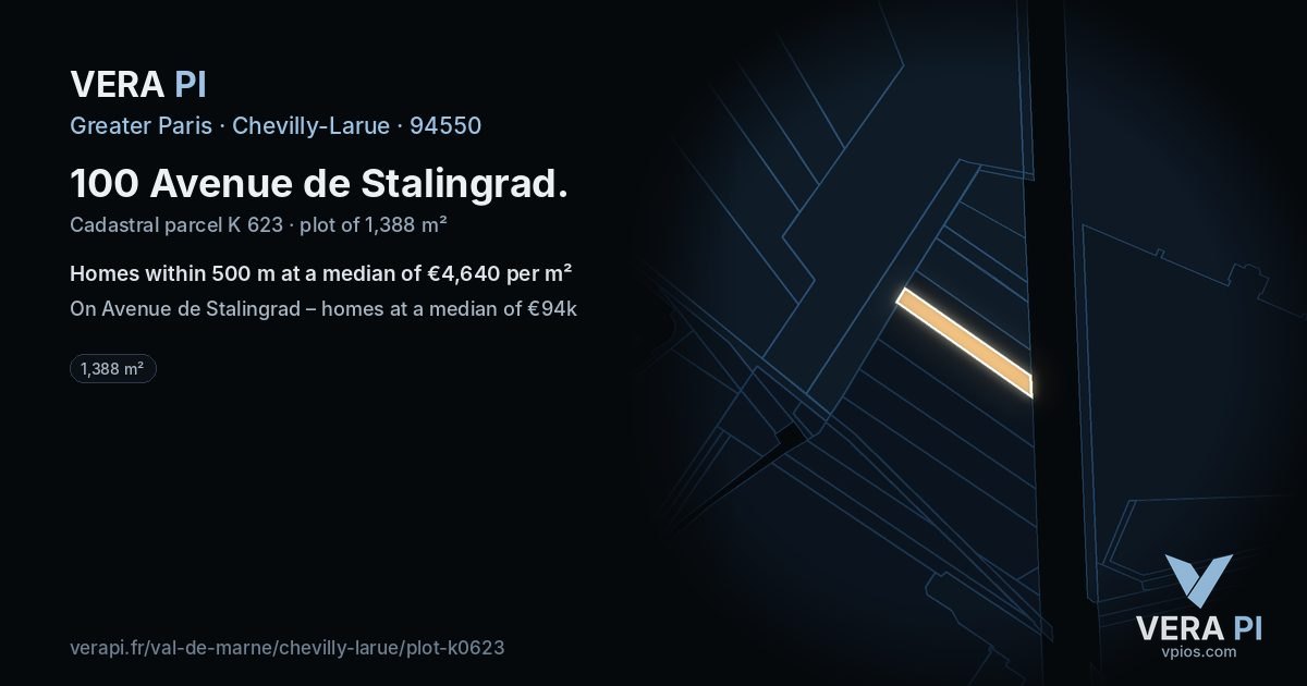 100 Avenue de Stalingrad, Chevilly-Larue at night – the plot lit, the parcels around coloured by the prices near them