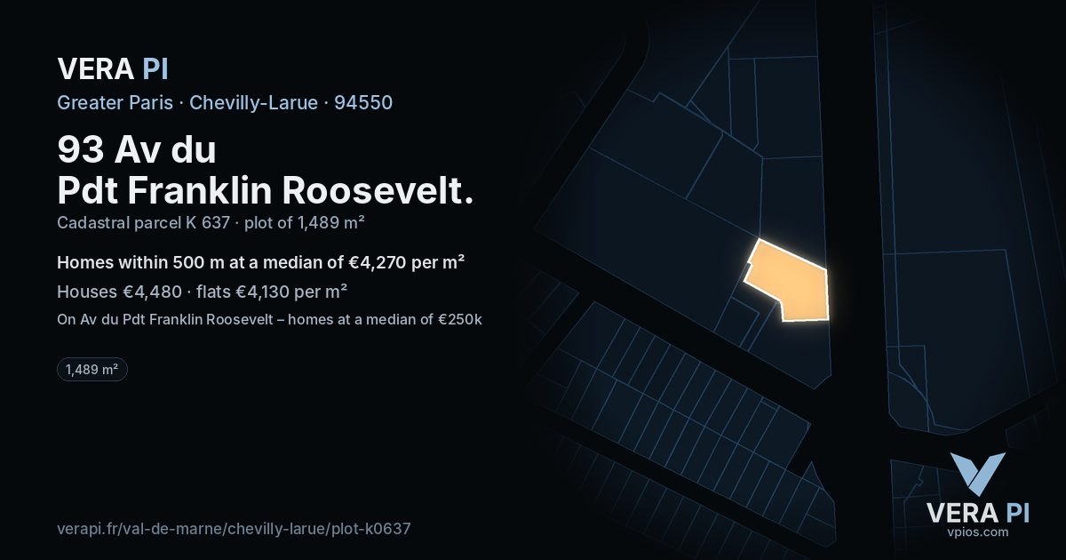 93 Av du Pdt Franklin Roosevelt, Chevilly-Larue at night – the plot lit, the parcels around coloured by the prices near them