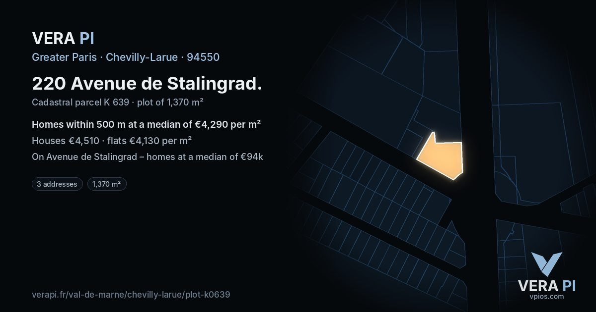 220 Avenue de Stalingrad, Chevilly-Larue at night – the plot lit, the parcels around coloured by the prices near them
