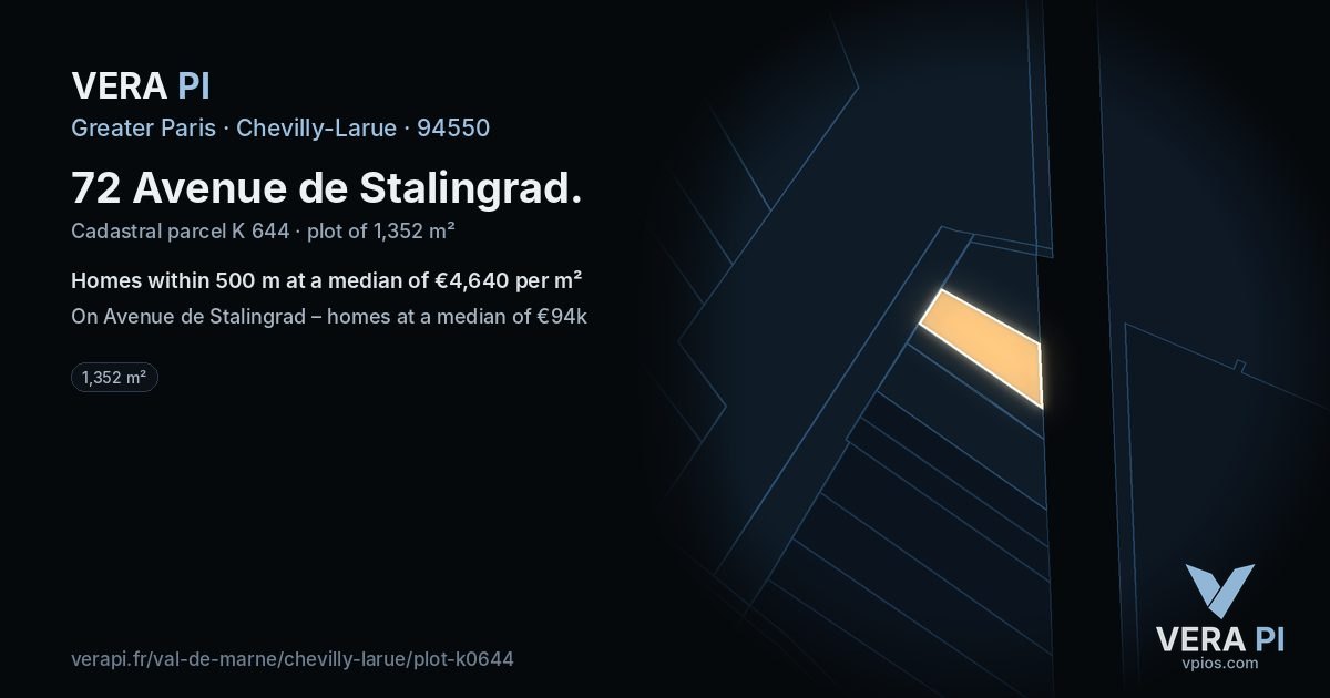 72 Avenue de Stalingrad, Chevilly-Larue at night – the plot lit, the parcels around coloured by the prices near them