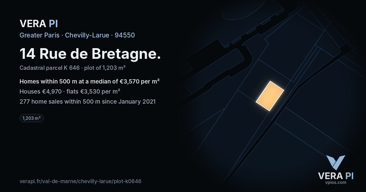 14 Rue de Bretagne, Chevilly-Larue at night – the plot lit, the parcels around coloured by the prices near them