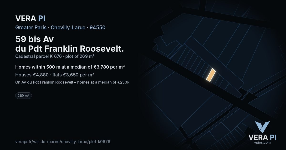 59 bis Av du Pdt Franklin Roosevelt, Chevilly-Larue at night – the plot lit, the parcels around coloured by the prices near them
