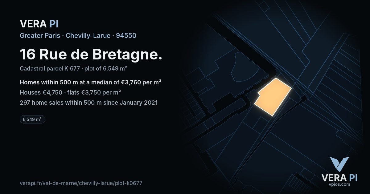 16 Rue de Bretagne, Chevilly-Larue at night – the plot lit, the parcels around coloured by the prices near them