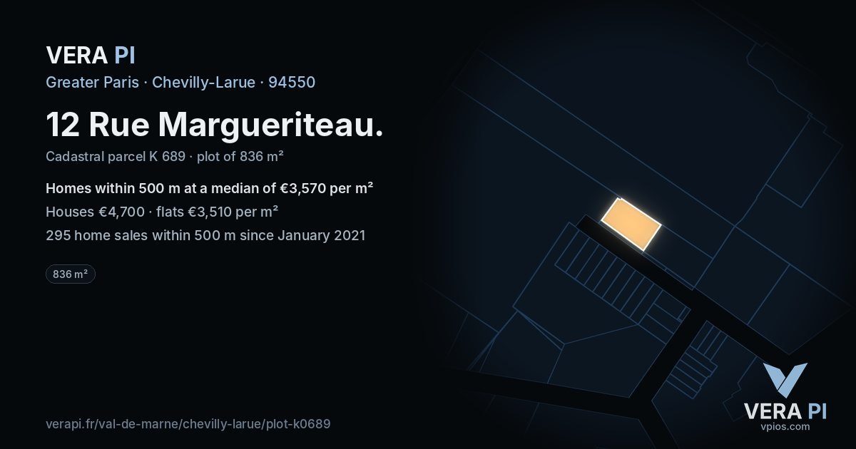 12 Rue Margueriteau, Chevilly-Larue at night – the plot lit, the parcels around coloured by the prices near them