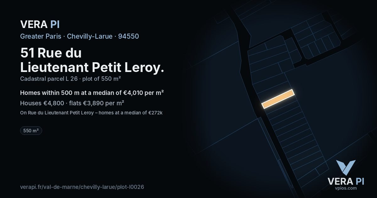 51 Rue du Lieutenant Petit Leroy, Chevilly-Larue at night – the plot lit, the parcels around coloured by the prices near them
