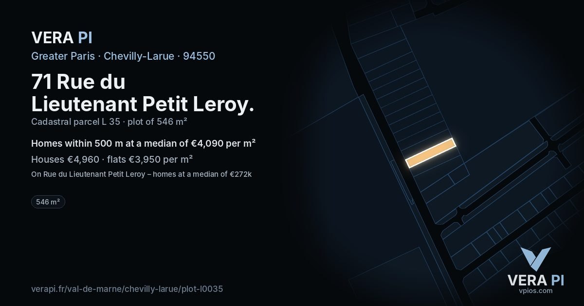 71 Rue du Lieutenant Petit Leroy, Chevilly-Larue at night – the plot lit, the parcels around coloured by the prices near them