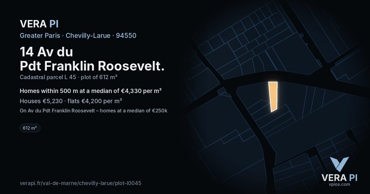 14 Av du Pdt Franklin Roosevelt, Chevilly-Larue at night – the plot lit, the parcels around coloured by the prices near them