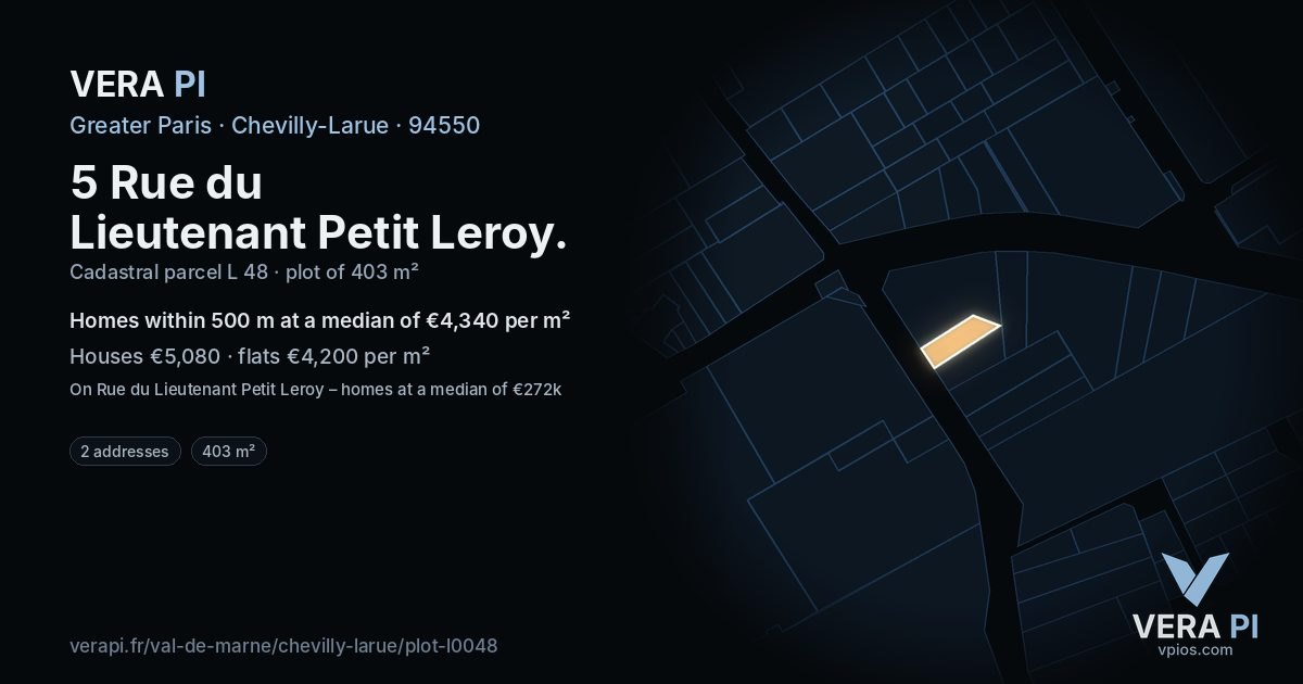 5 Rue du Lieutenant Petit Leroy, Chevilly-Larue at night – the plot lit, the parcels around coloured by the prices near them