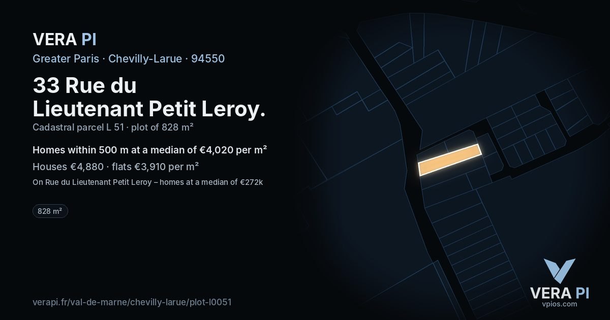 33 Rue du Lieutenant Petit Leroy, Chevilly-Larue at night – the plot lit, the parcels around coloured by the prices near them