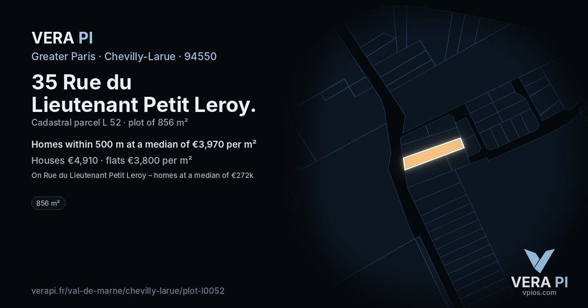 35 Rue du Lieutenant Petit Leroy, Chevilly-Larue at night – the plot lit, the parcels around coloured by the prices near them