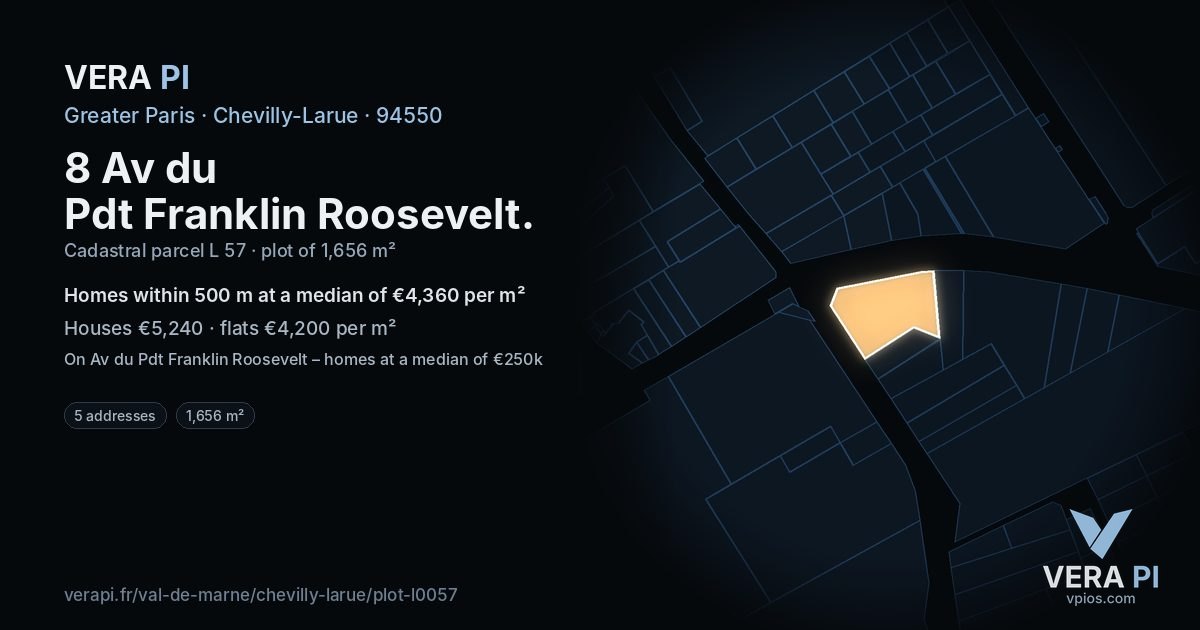 8 Av du Pdt Franklin Roosevelt, Chevilly-Larue at night – the plot lit, the parcels around coloured by the prices near them