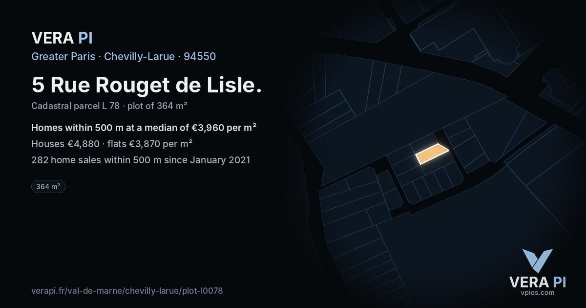5 Rue Rouget de Lisle, Chevilly-Larue at night – the plot lit, the parcels around coloured by the prices near them