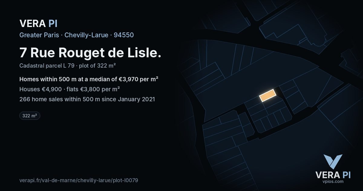 7 Rue Rouget de Lisle, Chevilly-Larue at night – the plot lit, the parcels around coloured by the prices near them