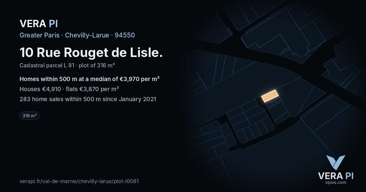 10 Rue Rouget de Lisle, Chevilly-Larue at night – the plot lit, the parcels around coloured by the prices near them
