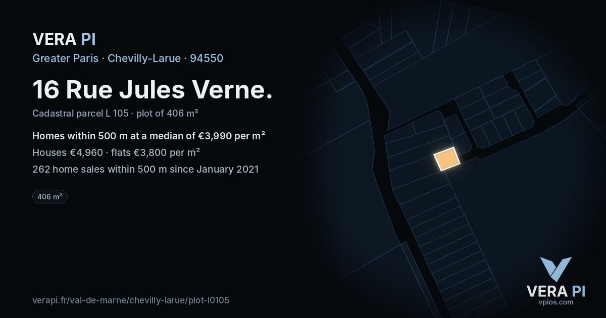 16 Rue Jules Verne, Chevilly-Larue at night – the plot lit, the parcels around coloured by the prices near them
