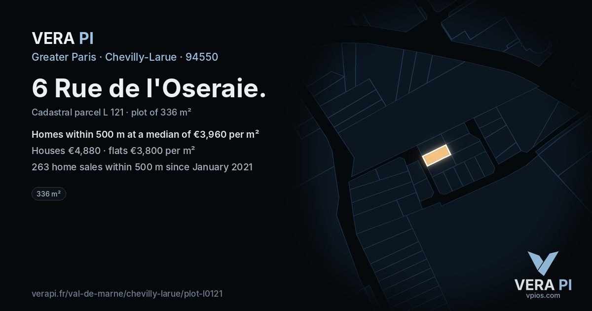 6 Rue de l'Oseraie, Chevilly-Larue at night – the plot lit, the parcels around coloured by the prices near them