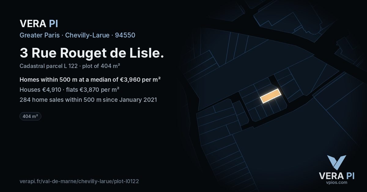 3 Rue Rouget de Lisle, Chevilly-Larue at night – the plot lit, the parcels around coloured by the prices near them