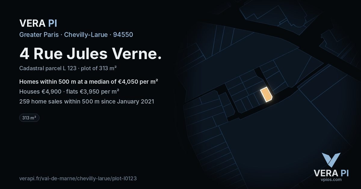 4 Rue Jules Verne, Chevilly-Larue at night – the plot lit, the parcels around coloured by the prices near them