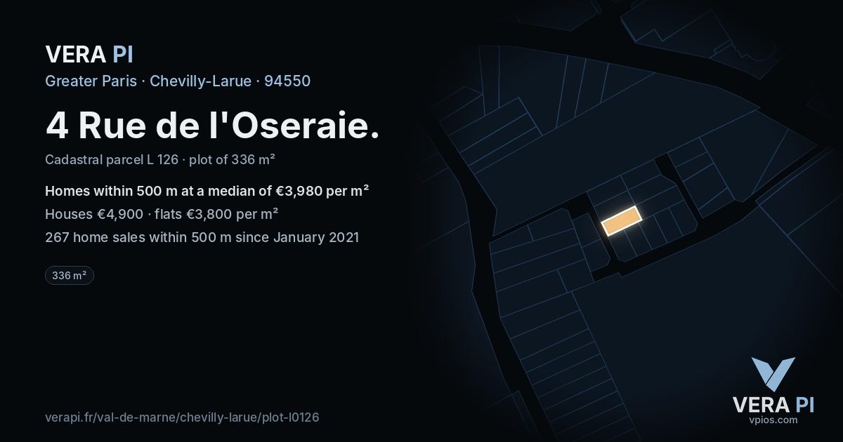4 Rue de l'Oseraie, Chevilly-Larue at night – the plot lit, the parcels around coloured by the prices near them