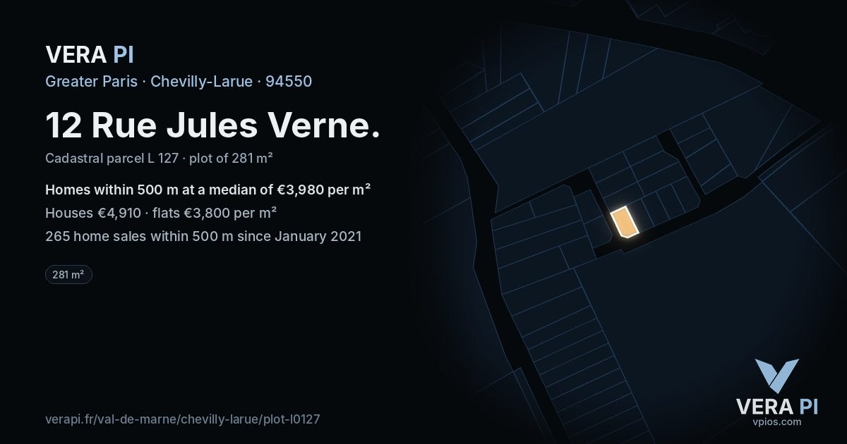 12 Rue Jules Verne, Chevilly-Larue at night – the plot lit, the parcels around coloured by the prices near them