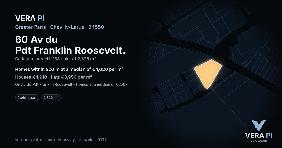 60 Av du Pdt Franklin Roosevelt, Chevilly-Larue at night – the plot lit, the parcels around coloured by the prices near them