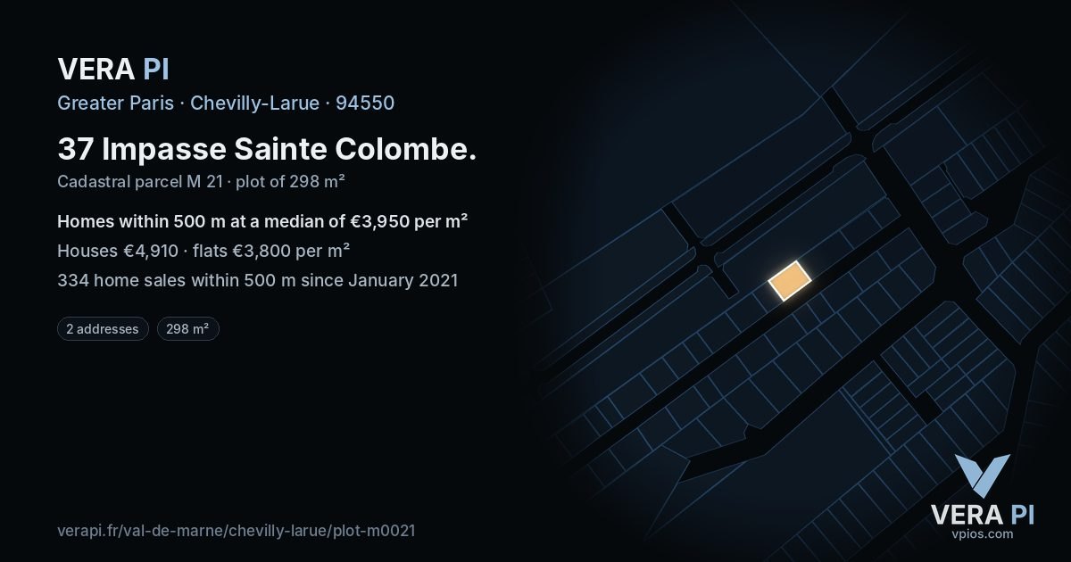 37 Impasse Sainte Colombe, Chevilly-Larue at night – the plot lit, the parcels around coloured by the prices near them