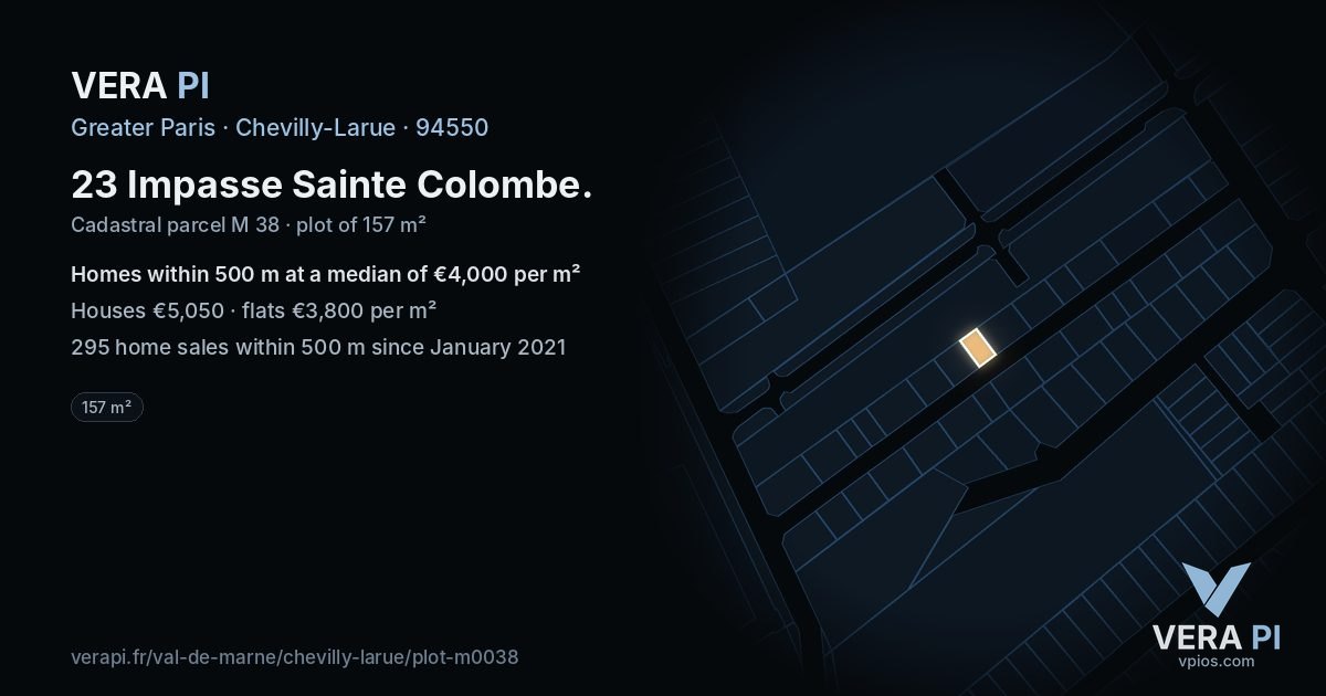 23 Impasse Sainte Colombe, Chevilly-Larue at night – the plot lit, the parcels around coloured by the prices near them