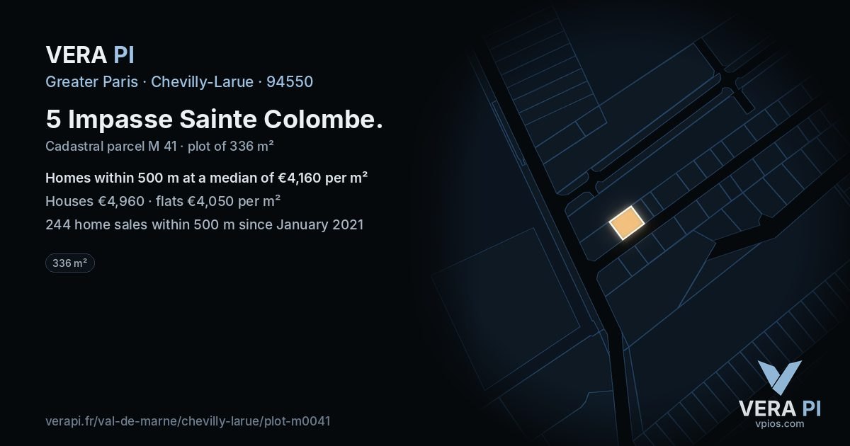5 Impasse Sainte Colombe, Chevilly-Larue at night – the plot lit, the parcels around coloured by the prices near them