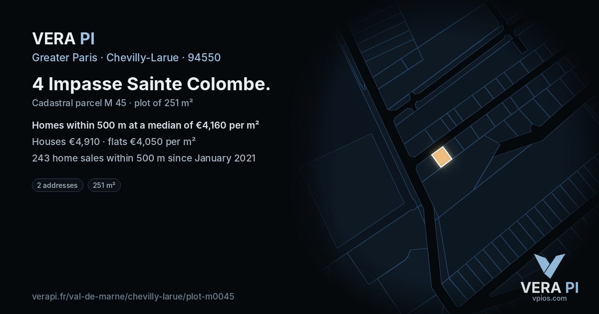 4 Impasse Sainte Colombe, Chevilly-Larue at night – the plot lit, the parcels around coloured by the prices near them