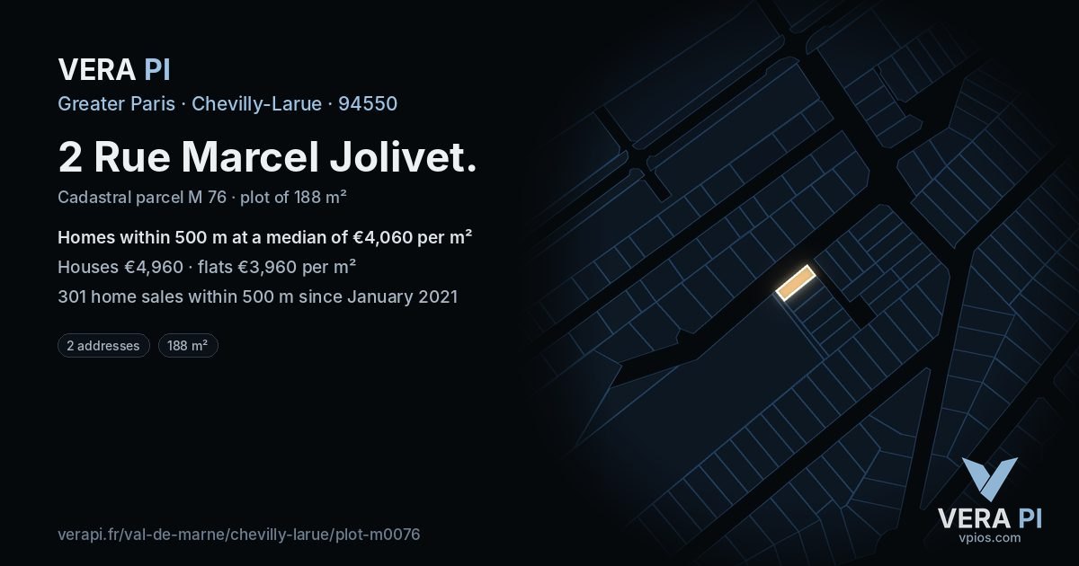 2 Rue Marcel Jolivet, Chevilly-Larue at night – the plot lit, the parcels around coloured by the prices near them