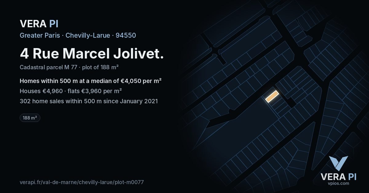 4 Rue Marcel Jolivet, Chevilly-Larue at night – the plot lit, the parcels around coloured by the prices near them