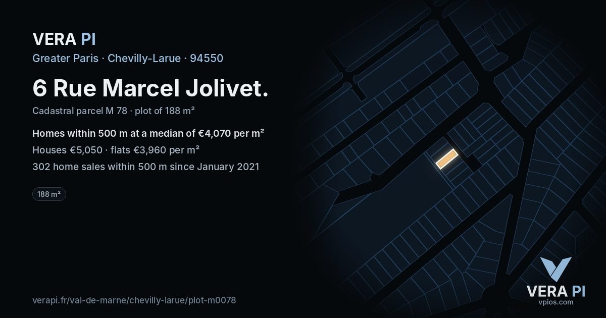 6 Rue Marcel Jolivet, Chevilly-Larue at night – the plot lit, the parcels around coloured by the prices near them