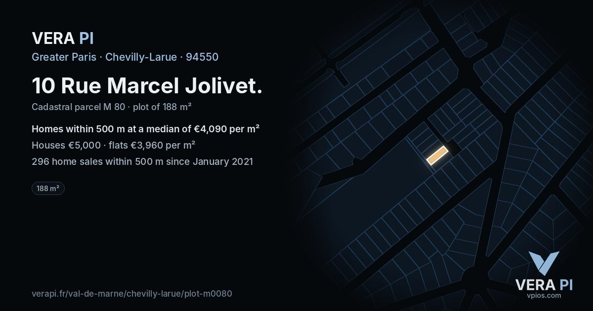 10 Rue Marcel Jolivet, Chevilly-Larue at night – the plot lit, the parcels around coloured by the prices near them