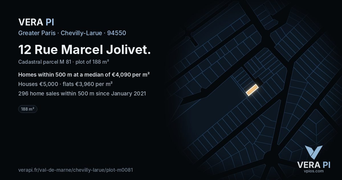 12 Rue Marcel Jolivet, Chevilly-Larue at night – the plot lit, the parcels around coloured by the prices near them