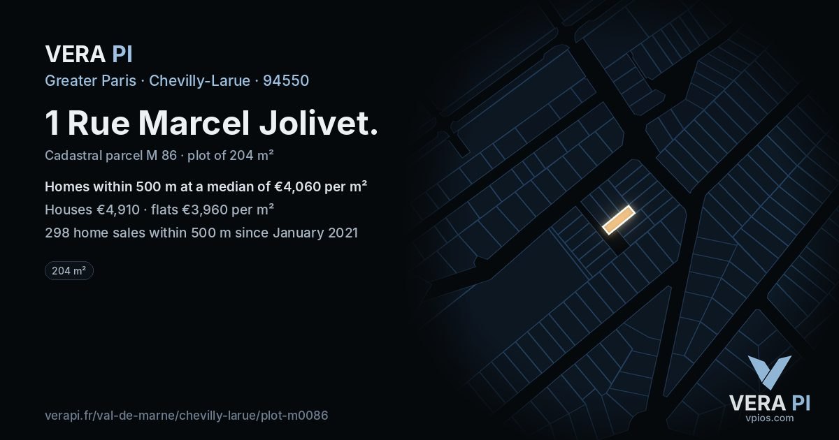 1 Rue Marcel Jolivet, Chevilly-Larue at night – the plot lit, the parcels around coloured by the prices near them