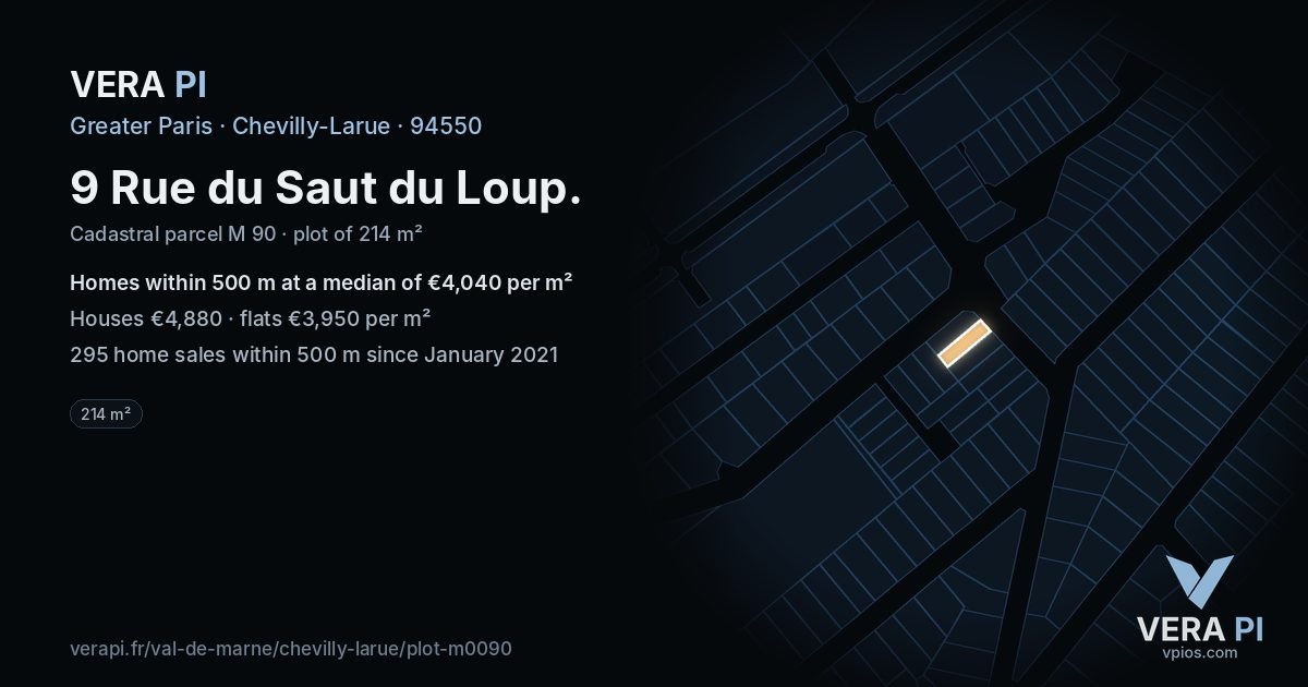 9 Rue du Saut du Loup, Chevilly-Larue at night – the plot lit, the parcels around coloured by the prices near them